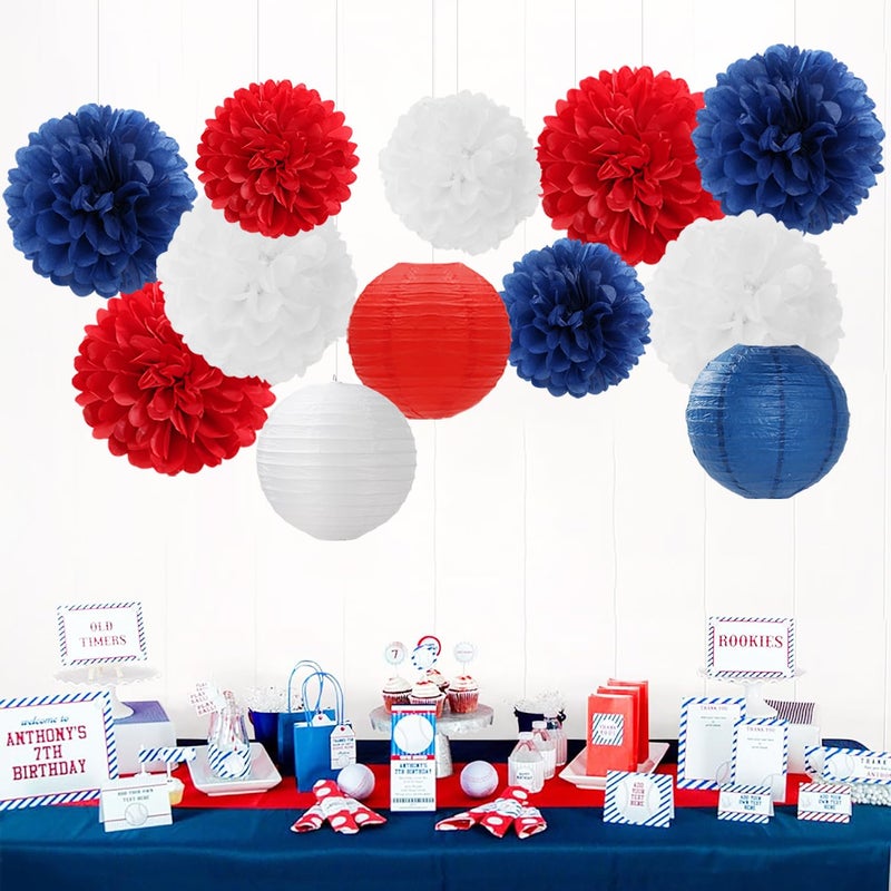 Hugfond Fourth-4th Of July Imemorial-Day Party-Decorations - 15pcs Red White Blue Paper-Flowers Lanterns,Patriotic Graduation Tissue Pom Poms Streamers,Independence Veterans Hanging Supplies Decor Hugfond - Image 3